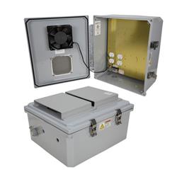 14x12x06 Polycarb Weatherproof NEMA 3R Encl, 120VAC Mount Plate Mech Therm Heat & 85F Fan Dark Gray的图片