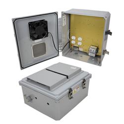 14x12x06 Polycarb Weatherproof NEMA 3R Enclosure, 120VAC Mount Plate Adjustable Heat & Fan Dark Gray的图片