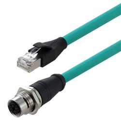 Category 6a M12 8 Position X code Double Shielded Industrial Cable, M12 F Panel Mount / RJ45, 3.0m的图片